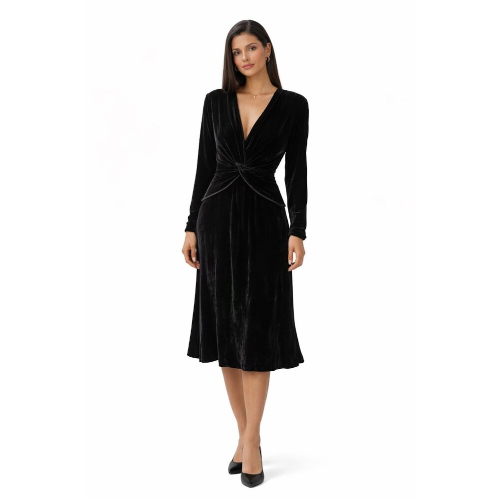 Vintage Cadaz Black Velvet Dress Size 8 Twist Front Maxi 90s Formal - Picture 2 of 13